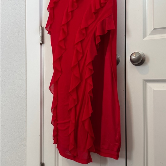 Red Ruffled Strapless Dress - Picture 3 of 4